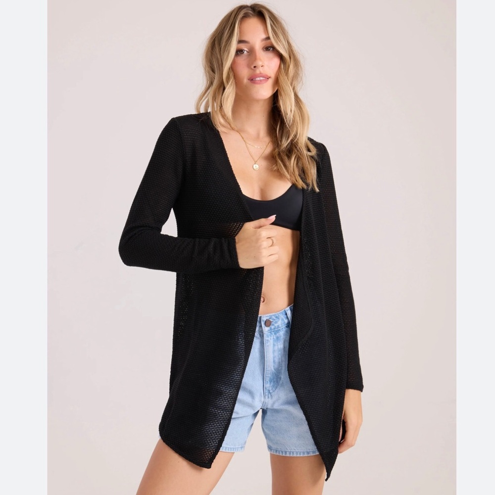 Volcom Black Open Knit Wrap Cardigan